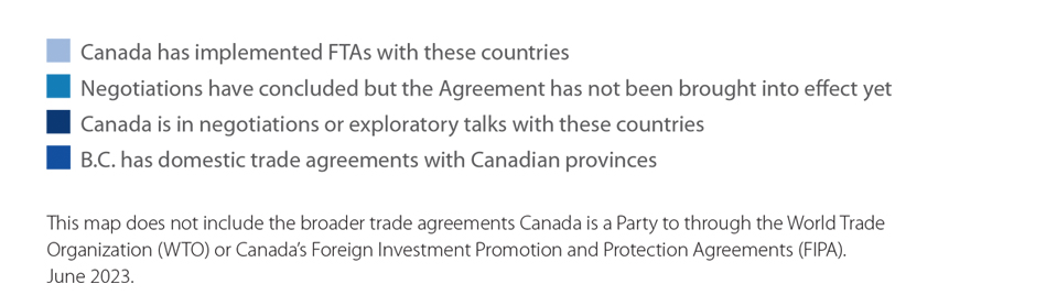 Abgebildete Freihandelsabkommen zwischen BC und Kanada - Legende