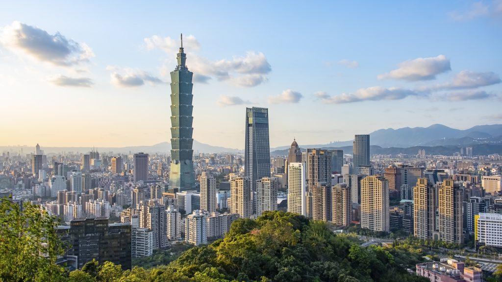 Taipeh Stadt in Taiwan vom Hügel aus bei Tag,